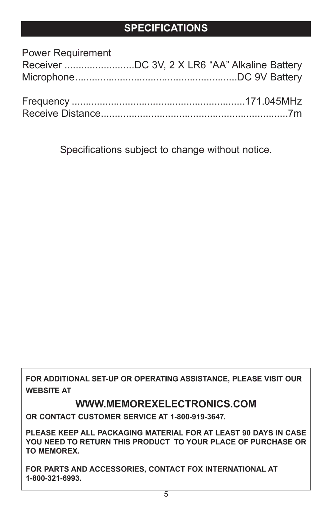 Memorex MKA381 manual Specifications subject to change without notice 