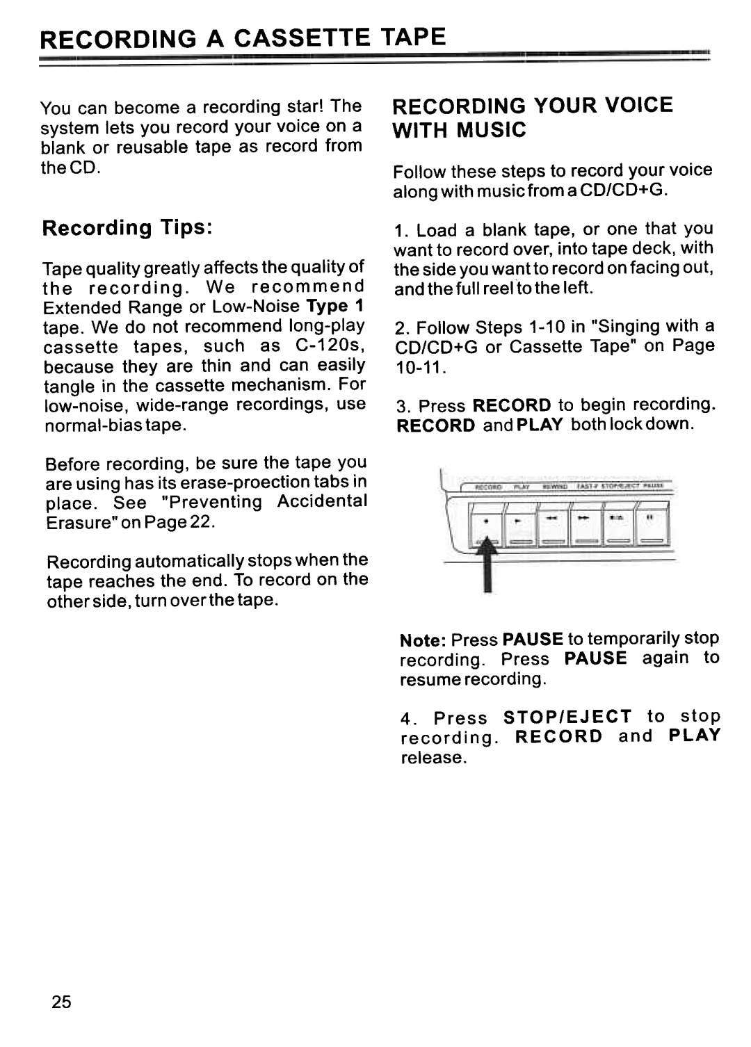 Memorex MKS 3001 manual Recording a Cassette Tape, Recording Tips 