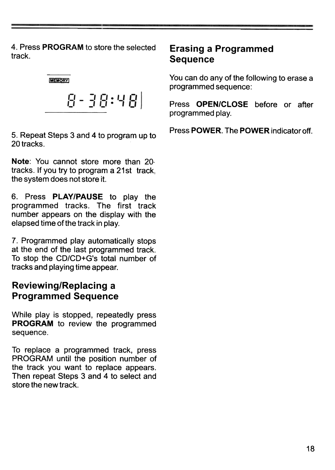 Memorex MKS 3001 manual Erasing a Programmed, Reviewing/Replacing a Programmed Sequence, sequence 