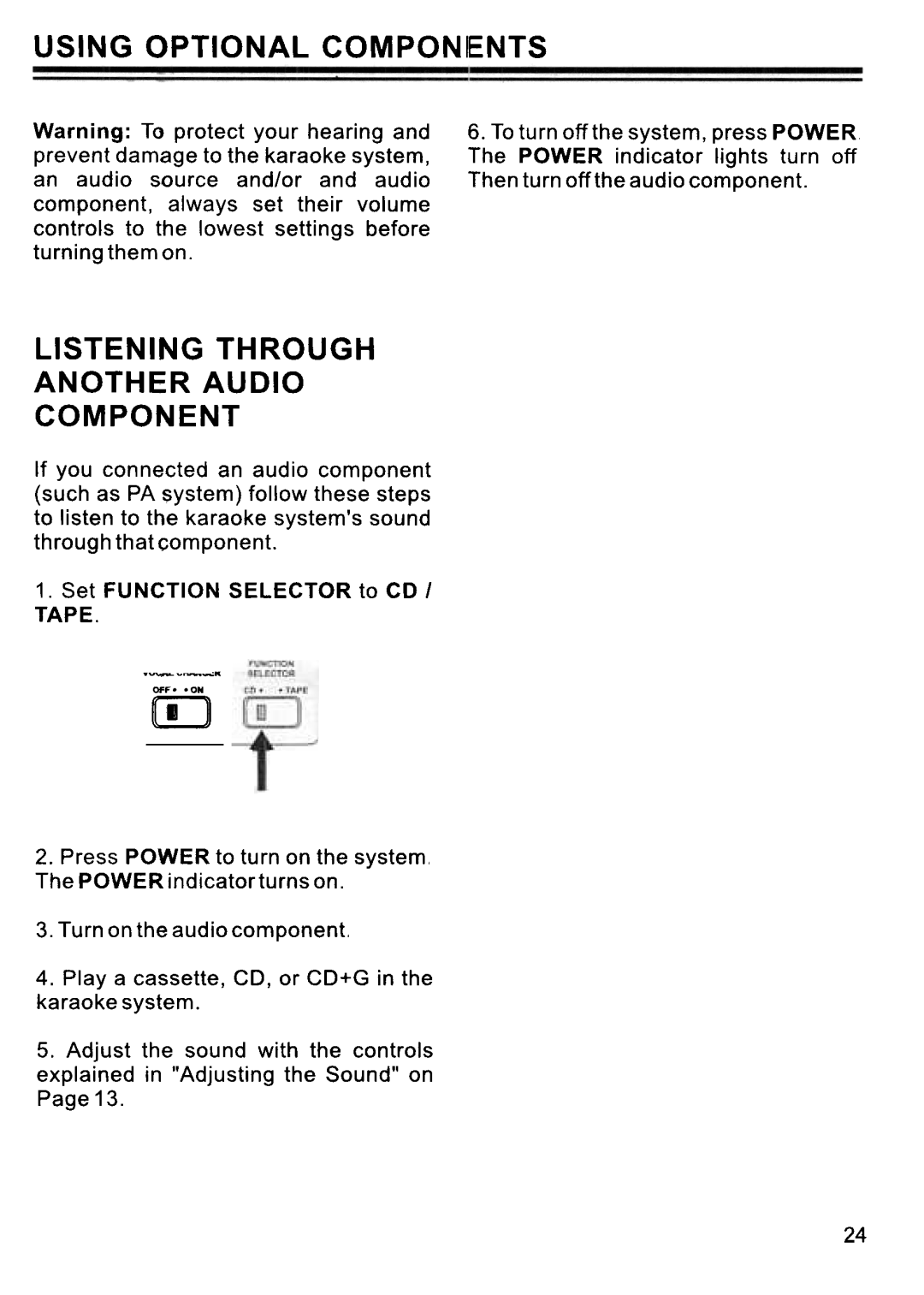 Memorex MKS 3001 manual Using Optional Componients, Listening Through Another Audio Component, ~--~, Page13 