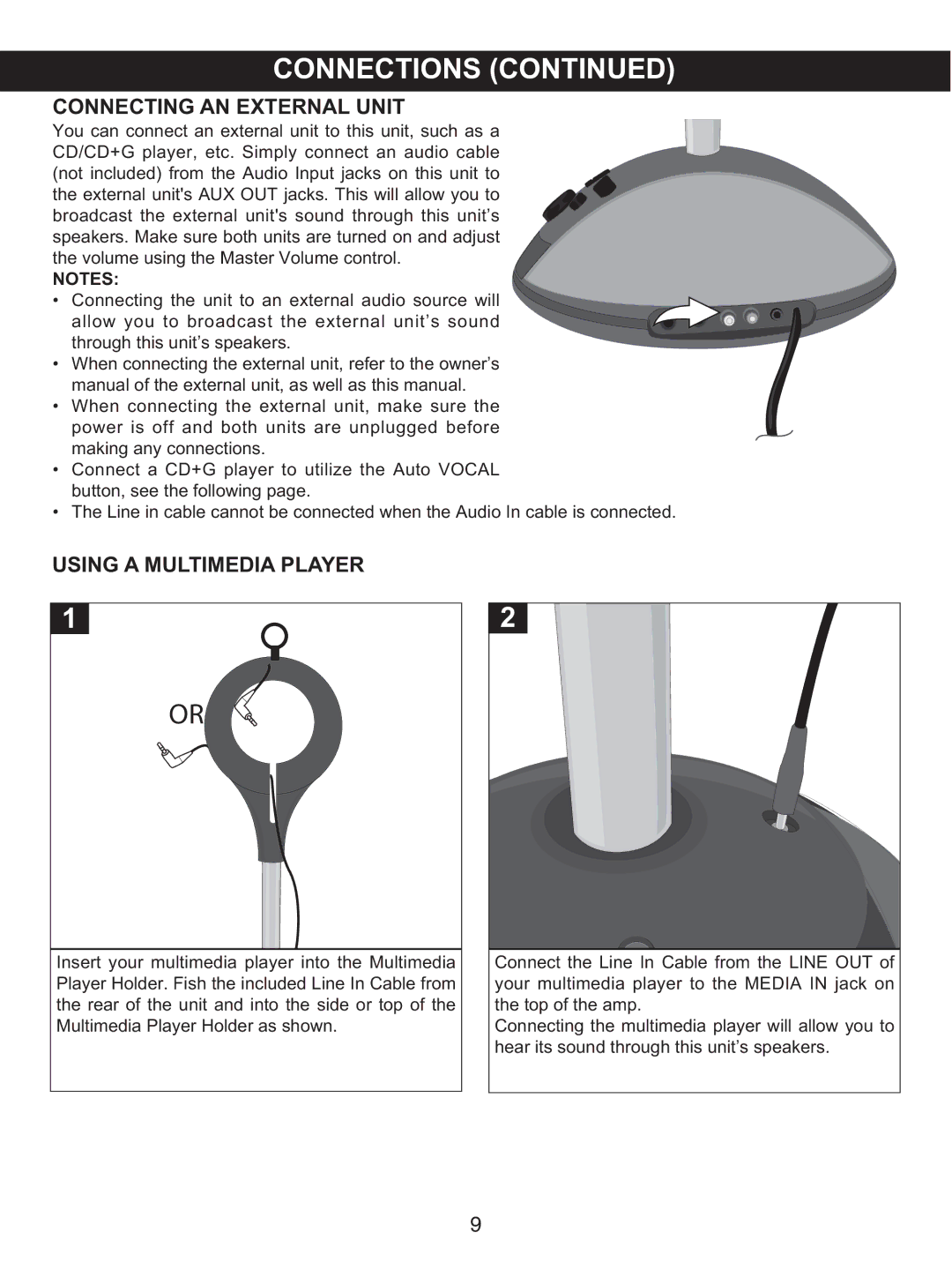 Memorex MKS-SS1 manual Connecting AN External Unit, Using a Multimedia Player 