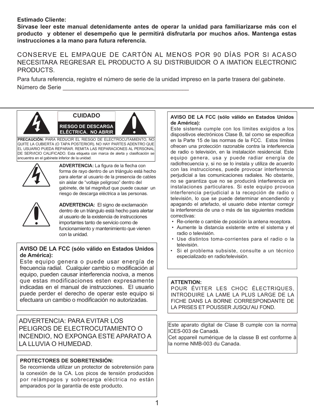 Memorex MKS-SS1 manual Cuidado, Riesgo DE Descarga ELÉCTRICA. no Abrir 