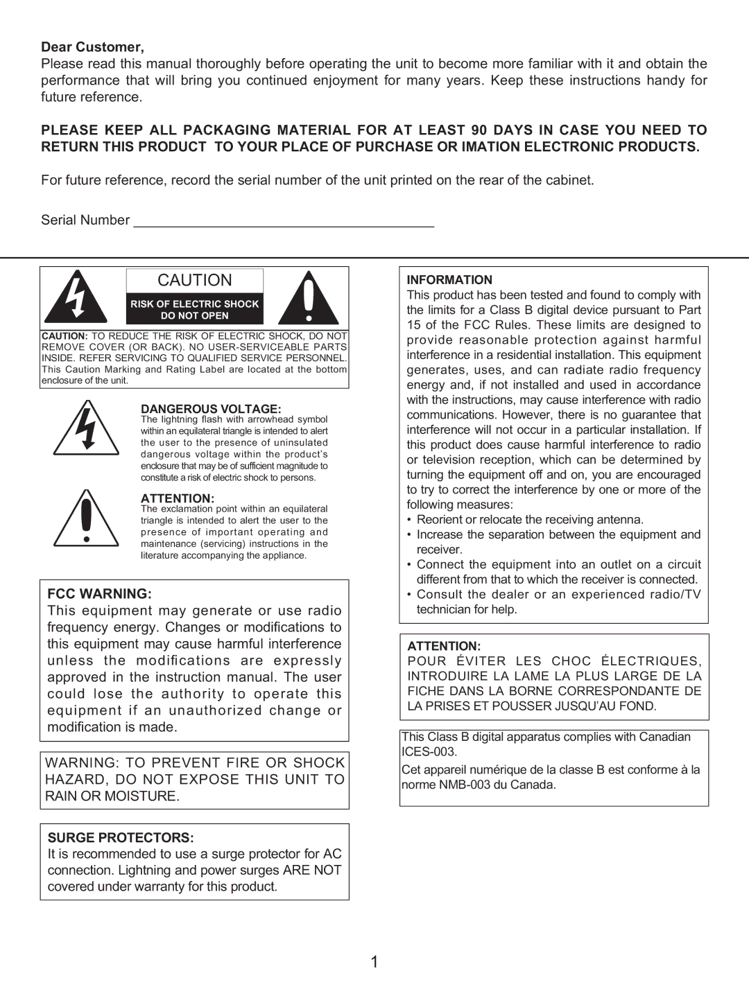 Memorex MKS-SS1 manual FCC Warning, Surge Protectors 