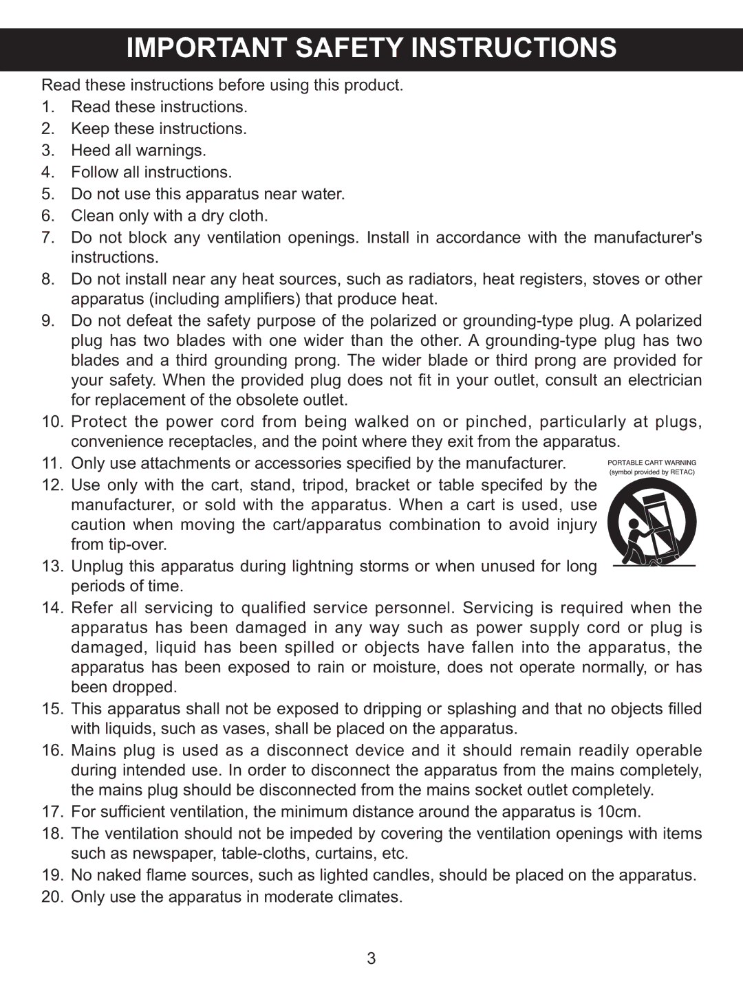 Memorex MKS-SS1 manual Important Safety Instructions 