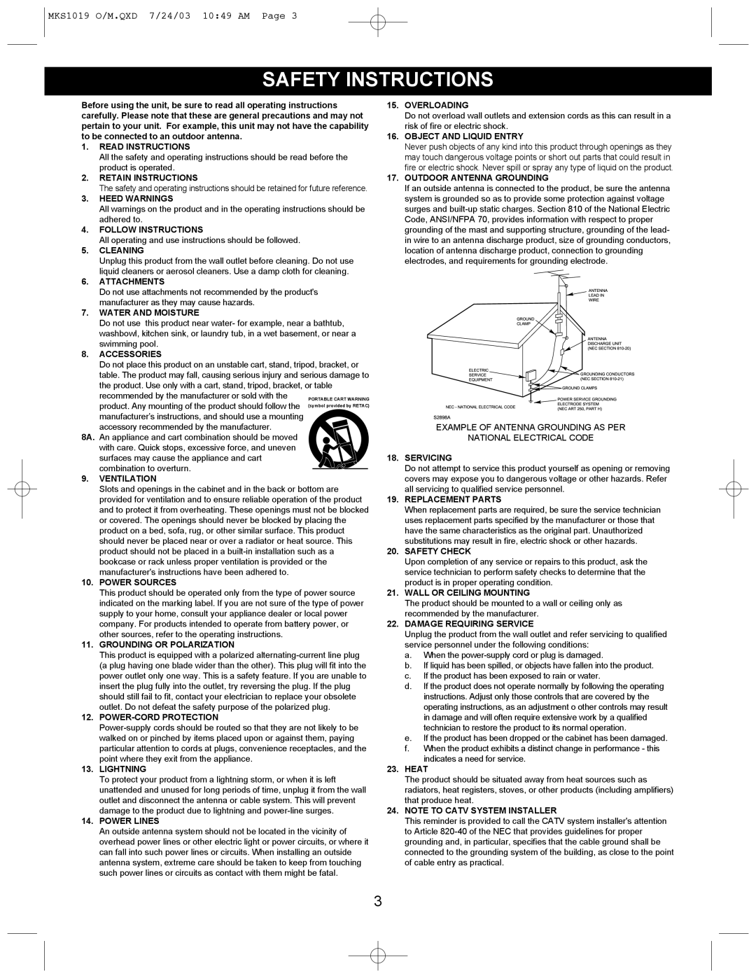 Memorex MKS1019 manual Safety Instructions, Cleaning 