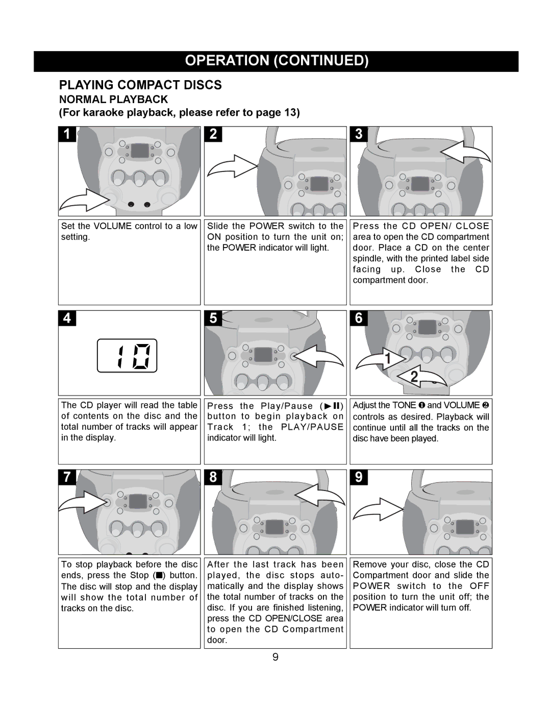 Memorex MKS2111 operating instructions Playing Compact Discs, Normal Playback 