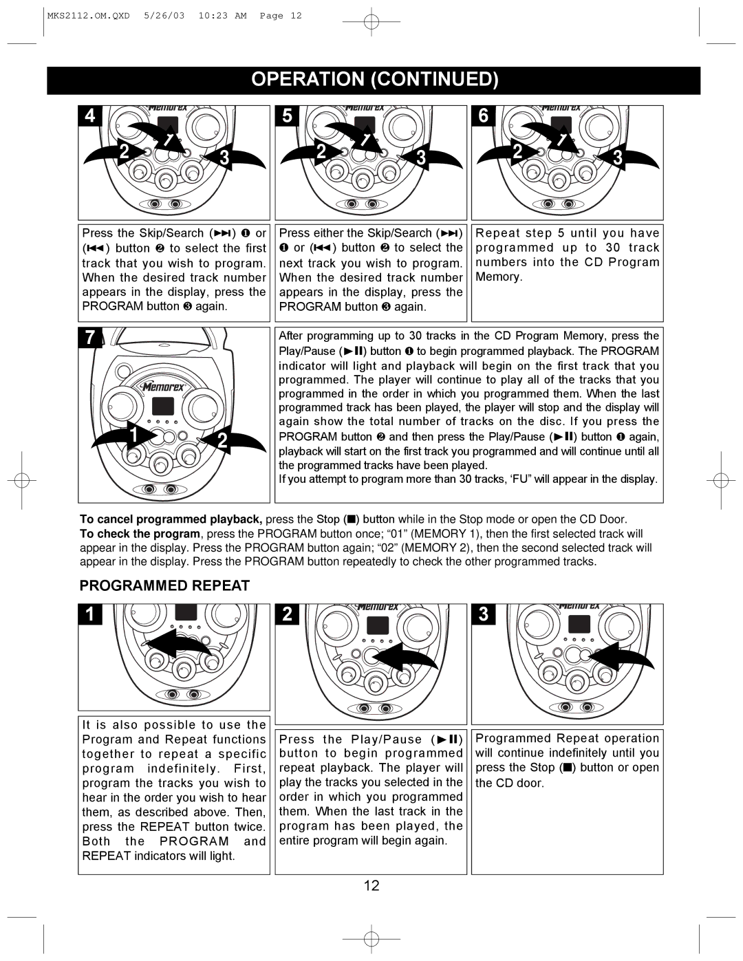 Memorex MKS2112 manual Programmed Repeat 