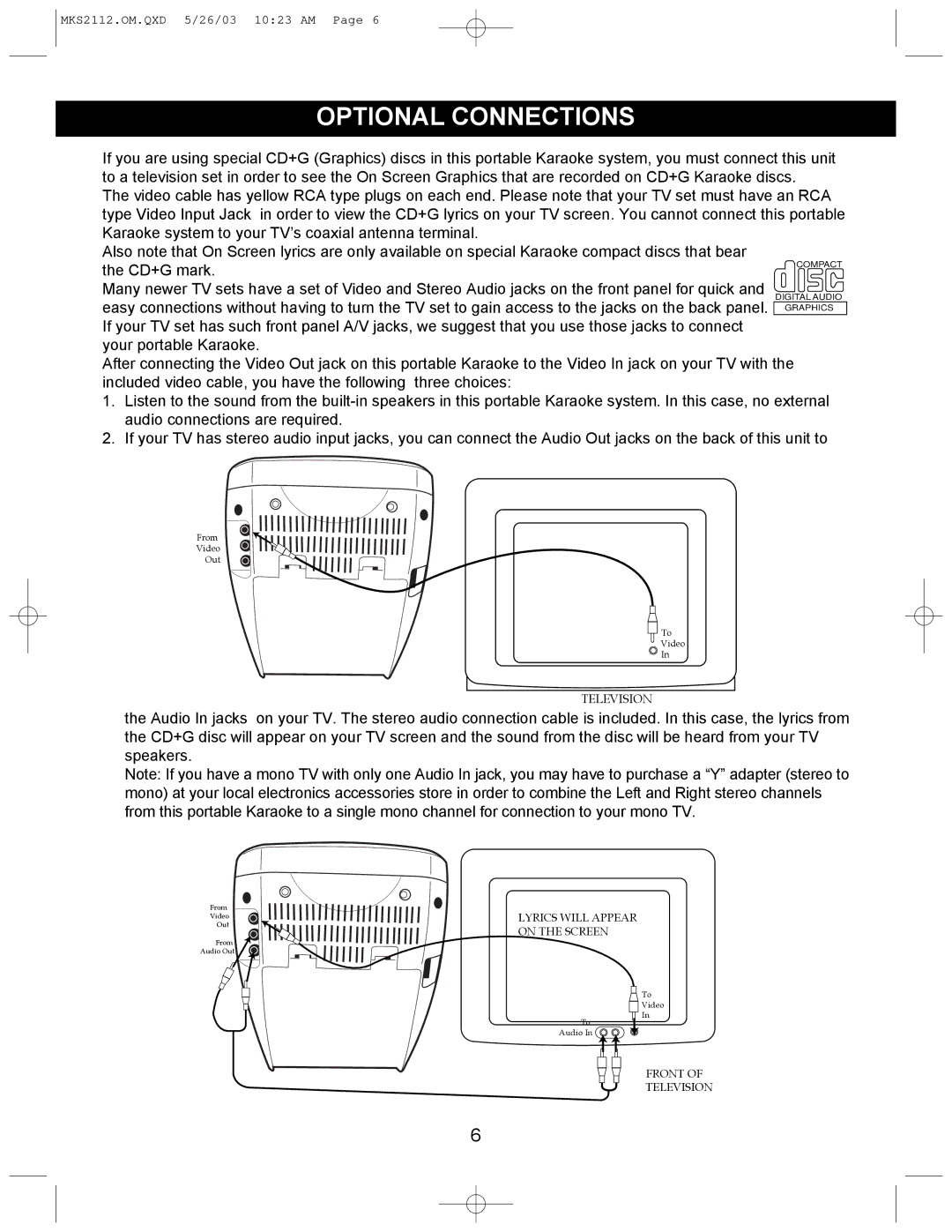 Memorex MKS2112 manual Optional Connections 