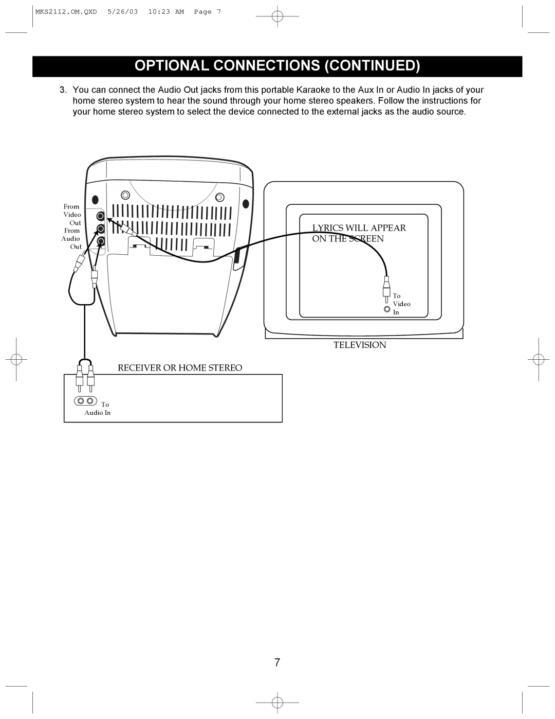 Memorex MKS2112 manual Lyrics will Appear 