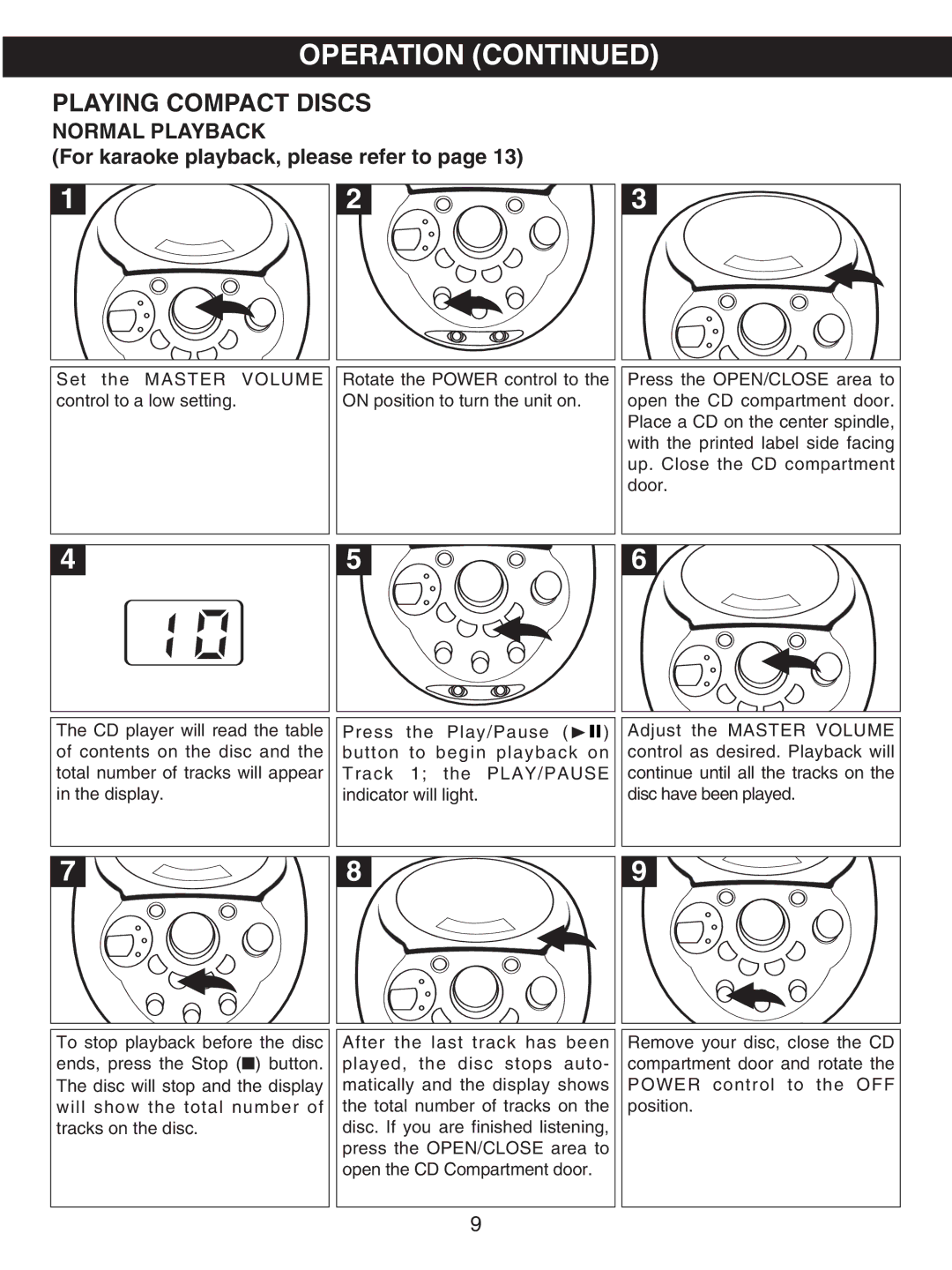 Memorex MKS2114 manual Playing Compact Discs, Normal Playback 