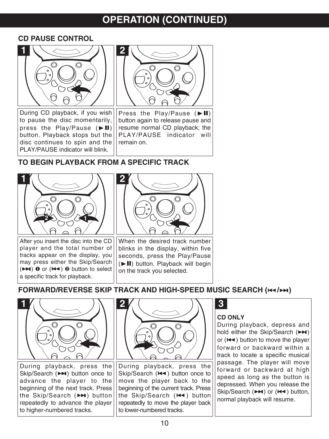 Memorex MKS2114 manual CD Pause Control, To Begin Playback from a Specific Track, CD only 