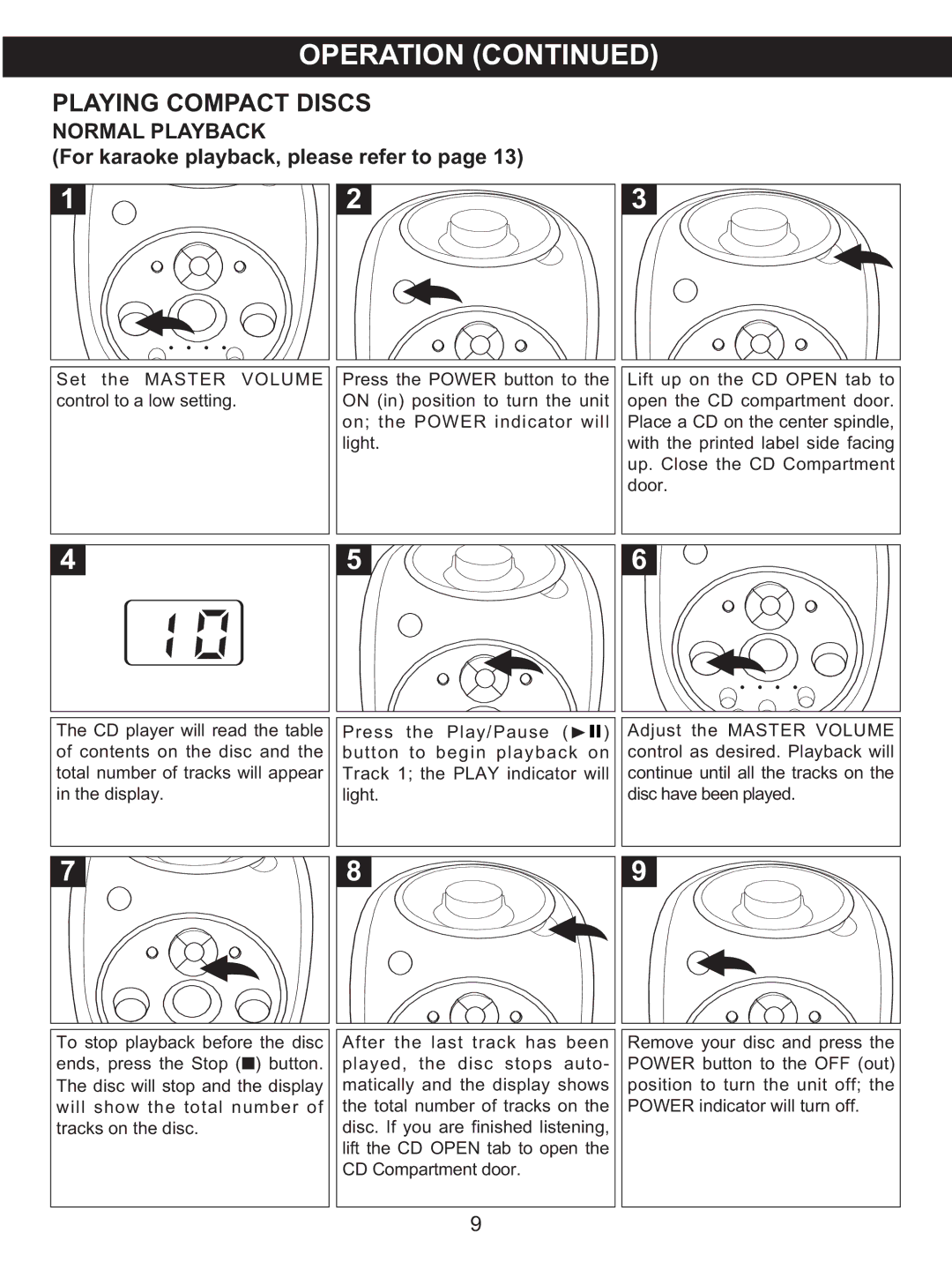 Memorex MKS2115 manual Playing Compact Discs, Normal Playback 