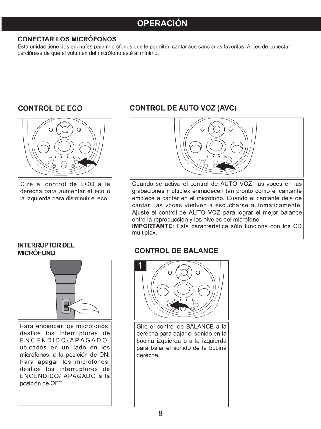 Memorex MKS2115 manual Control DE ECO Control DE Auto VOZ AVC, Control DE Balance 