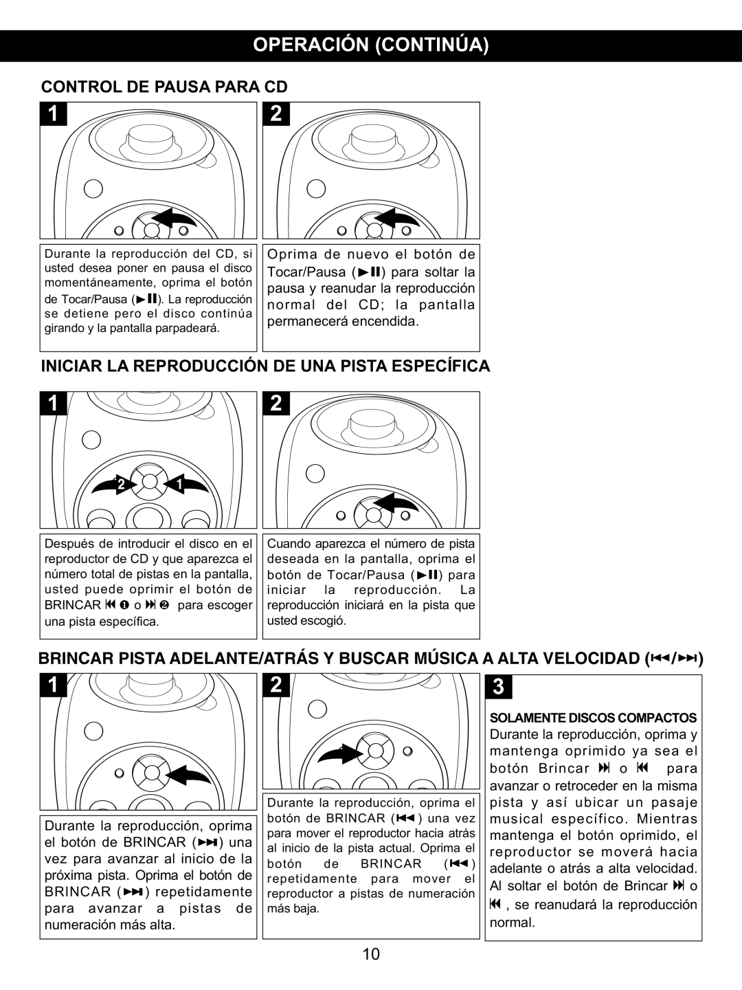 Memorex MKS2115 manual Control DE Pausa Para CD, Iniciar LA Reproducción DE UNA Pista Específica 