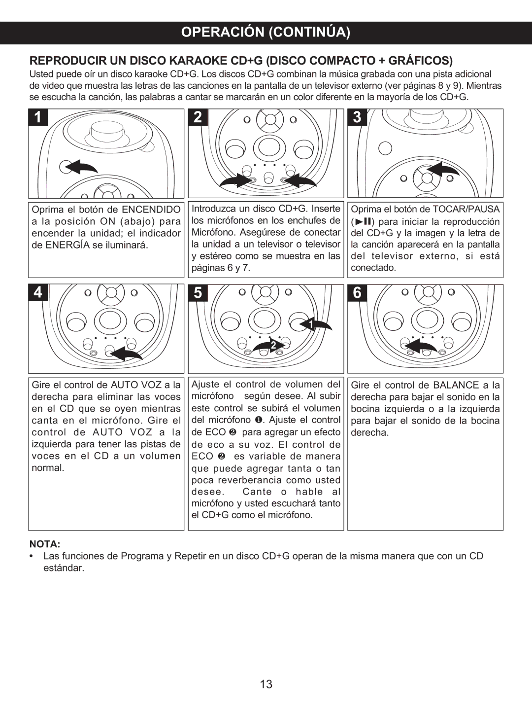 Memorex MKS2115 manual Reproducir UN Disco Karaoke CD+G Disco Compacto + Gráficos, Nota 