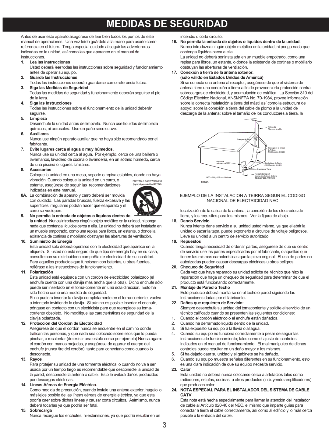 Memorex MKS2116 manual Nota Especial Para EL Instalador DEL Sistema DE Cable Catv 