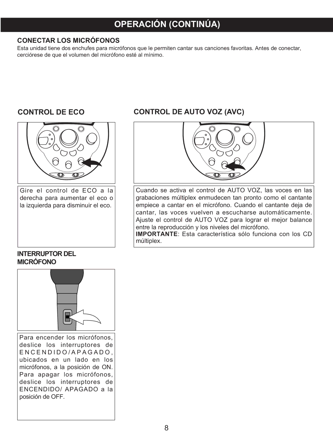 Memorex MKS2116 manual Operación Continúa, Control DE ECO 