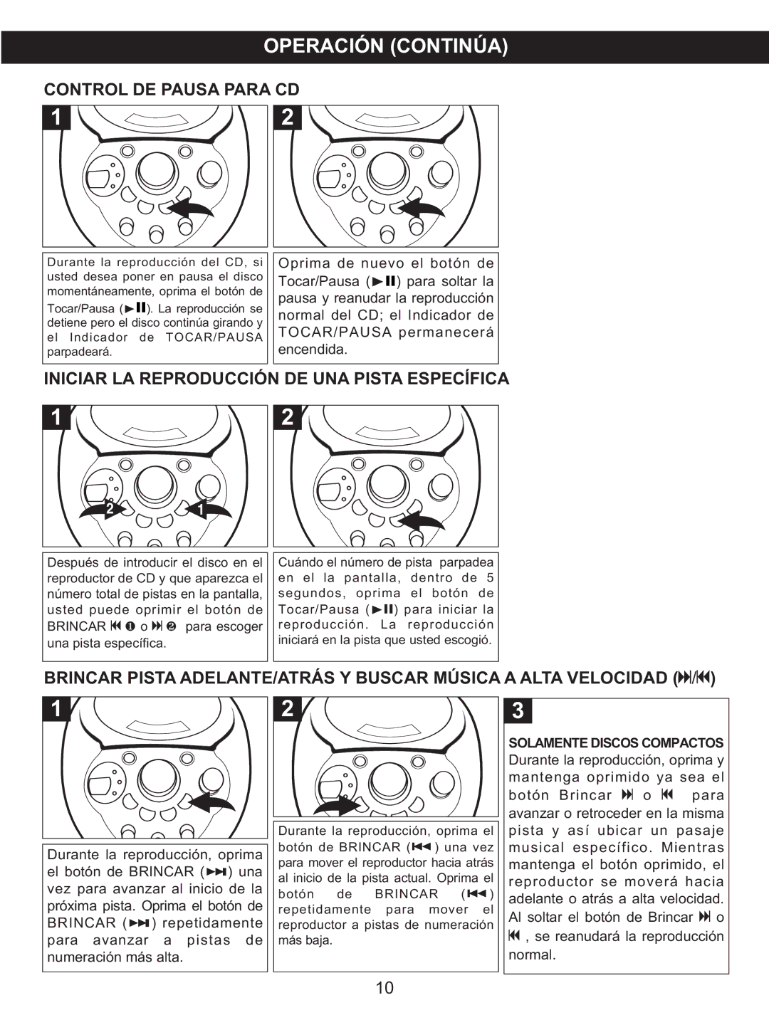 Memorex MKS2116 manual Control DE Pausa Para CD, Iniciar LA Reproducción DE UNA Pista Específica 