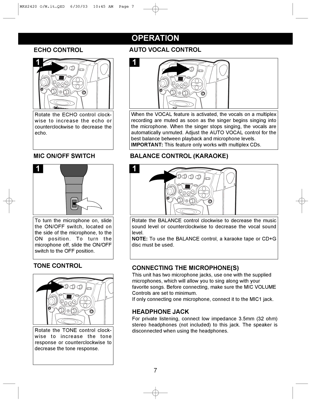 Memorex MKS2420 manual Operation 