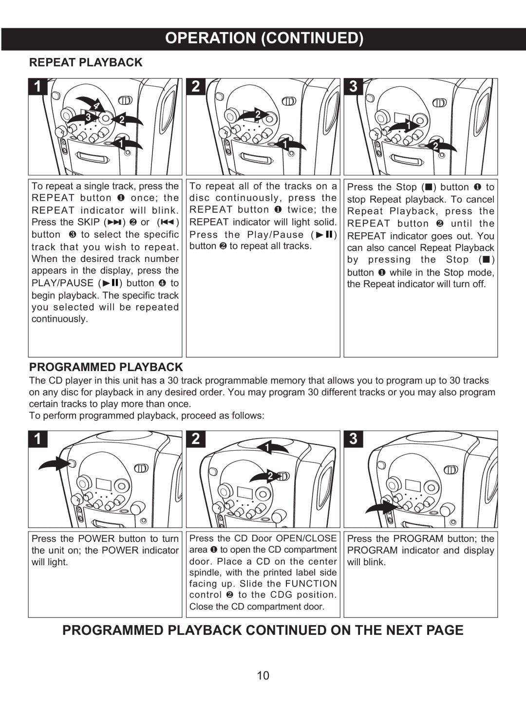 Memorex MKS2422 manual Repeat Playback, Programmed Playback 