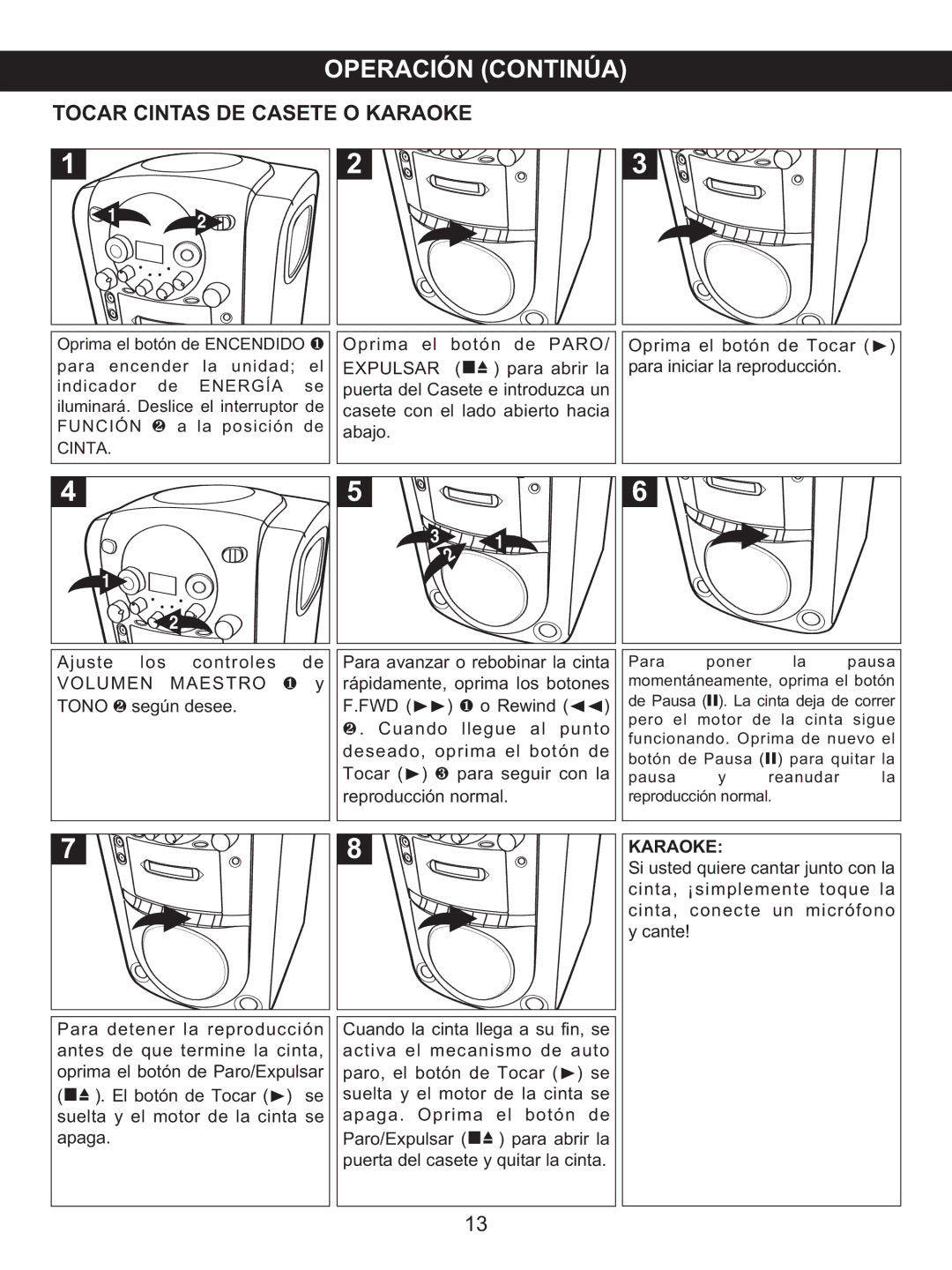 Memorex MKS2422 manual Tocar Cintas DE Casete O Karaoke 