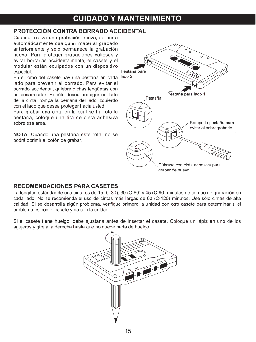 Memorex MKS2422 manual Recomendaciones Para Casetes 