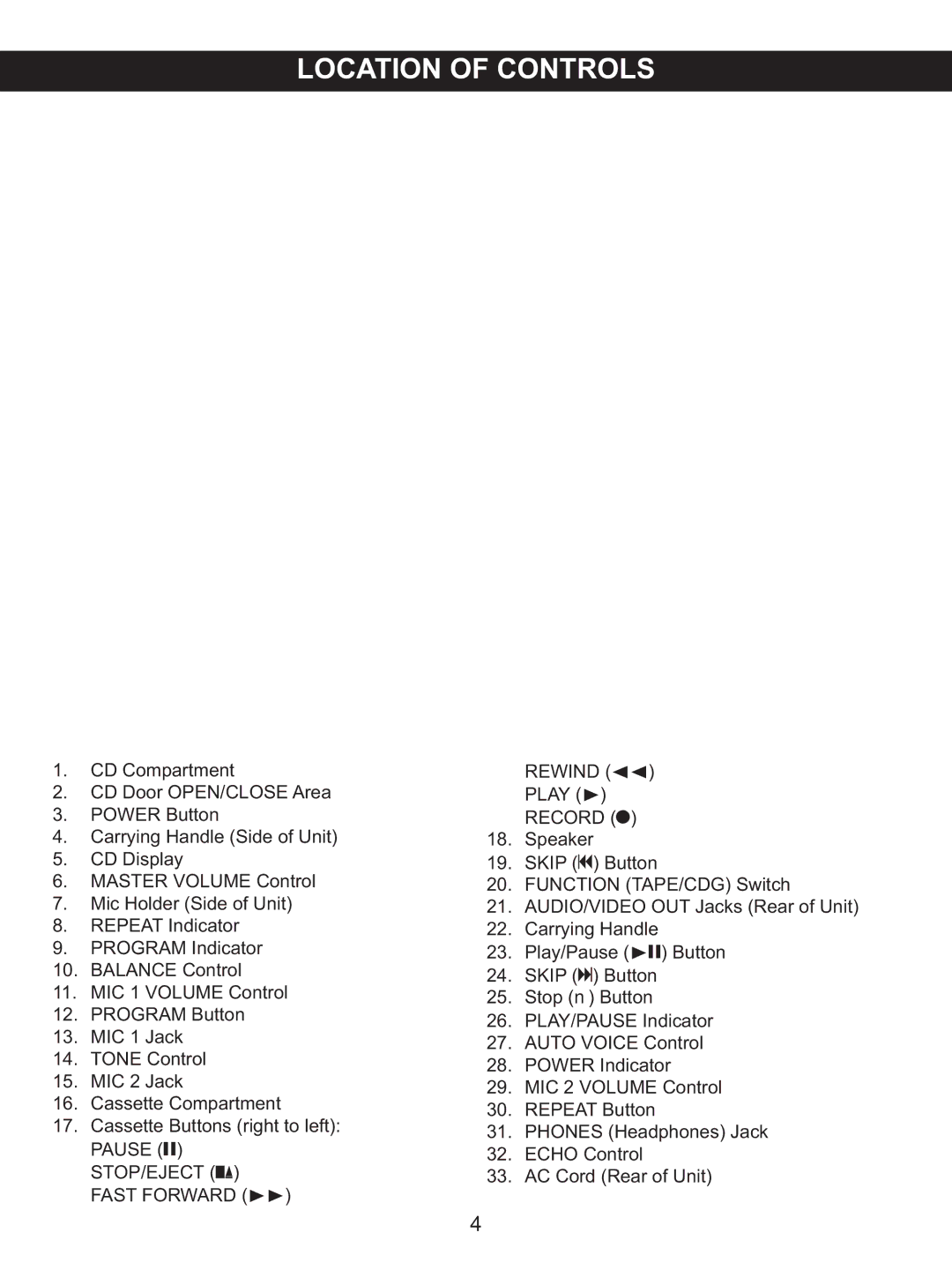 Memorex MKS2422 manual Rewind √√ 