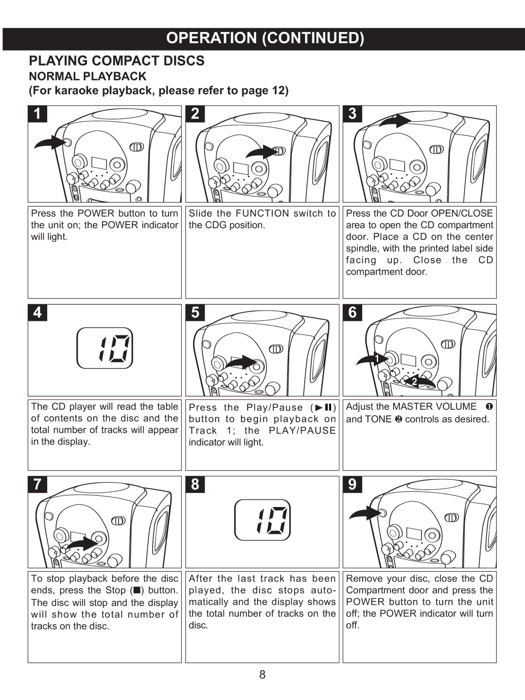 Memorex MKS2422 manual Playing Compact Discs, Normal Playback 