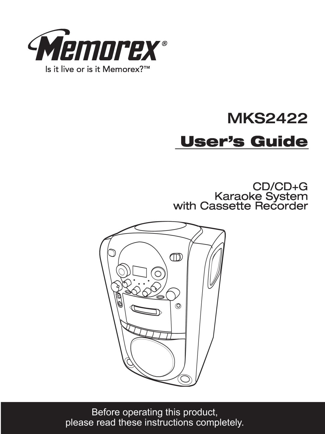 Memorex MKS2422 manual User’s Guide, CD/CD+G Karaoke System with Cassette Recorder, Before operating this product 