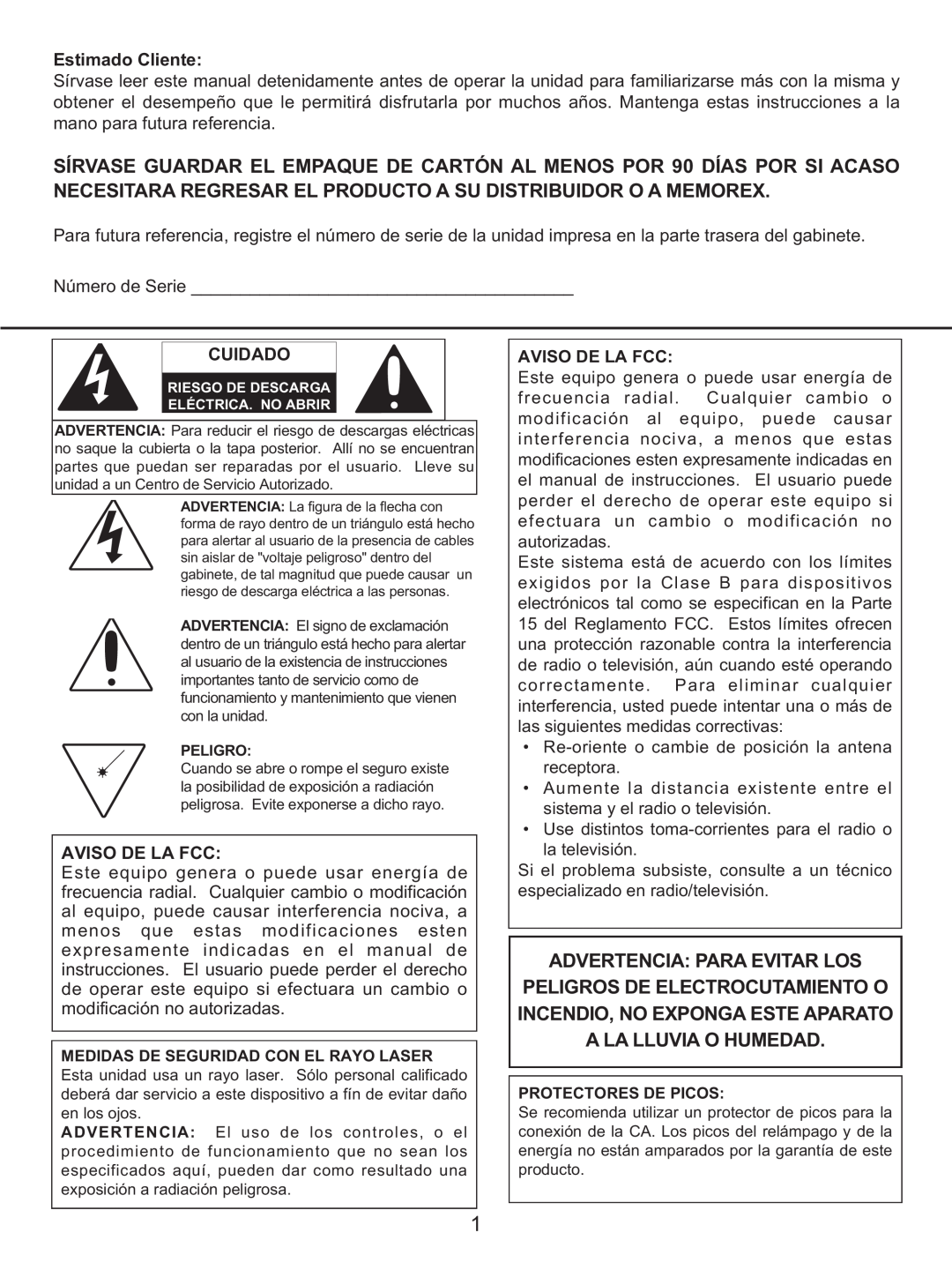 Memorex MKS2422 manual Advertencia Para Evitar Los 