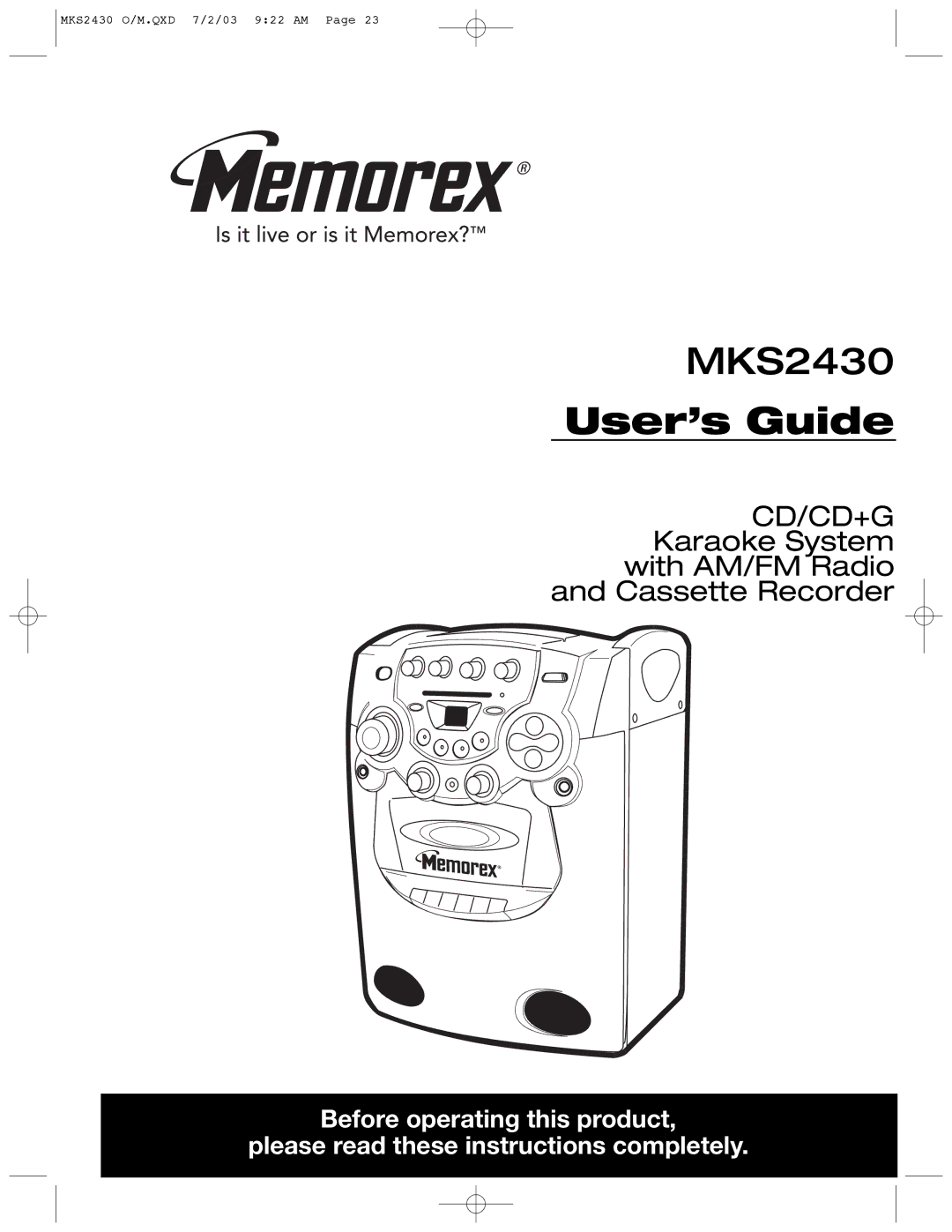 Memorex MKS2430 manual User’s Guide 