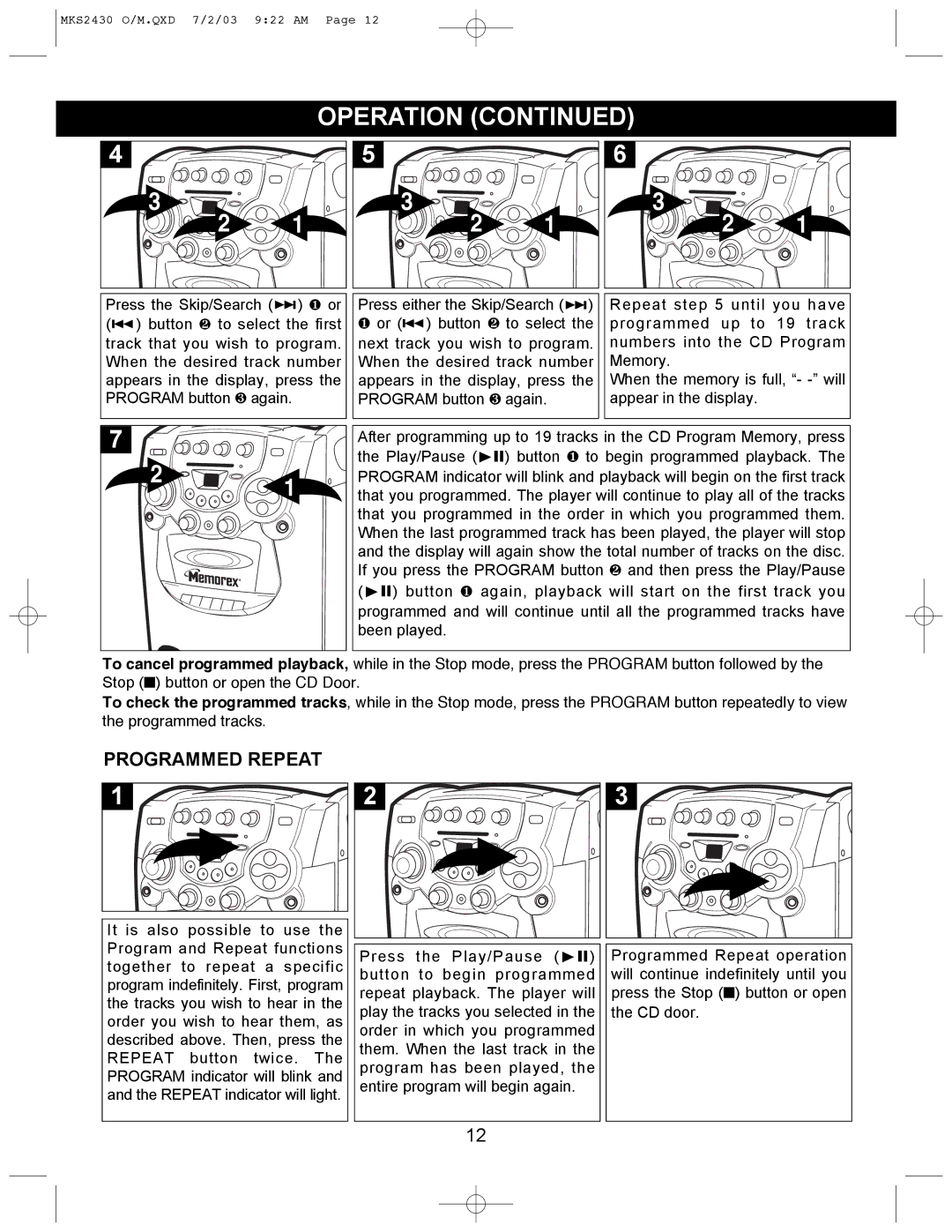 Memorex MKS2430 manual Programmed Repeat 