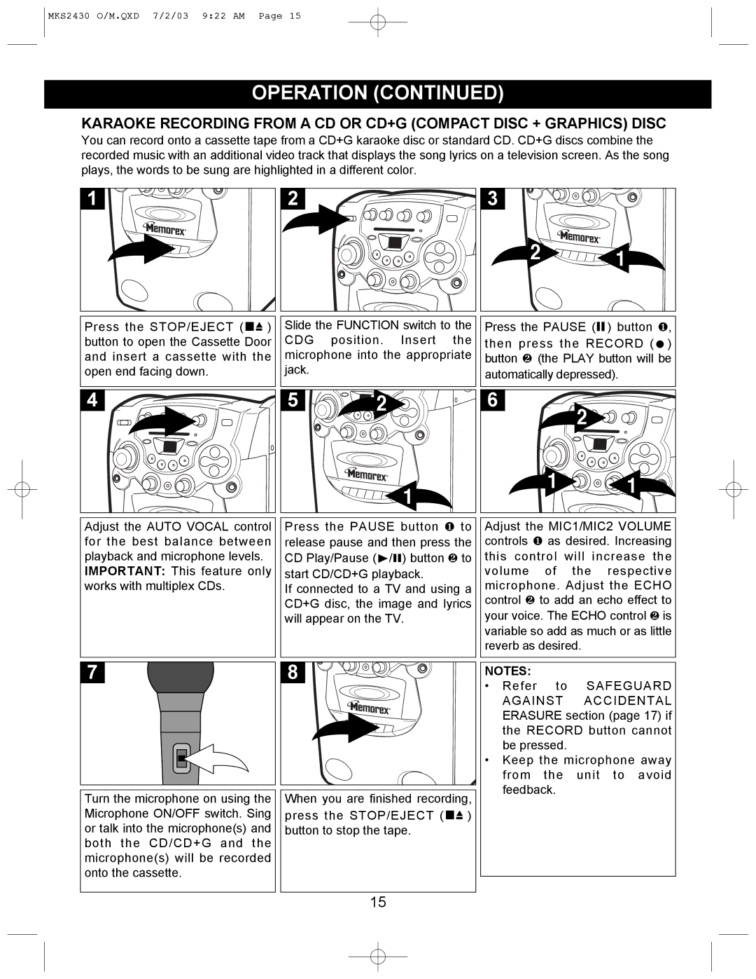 Memorex MKS2430 manual Safeguard 