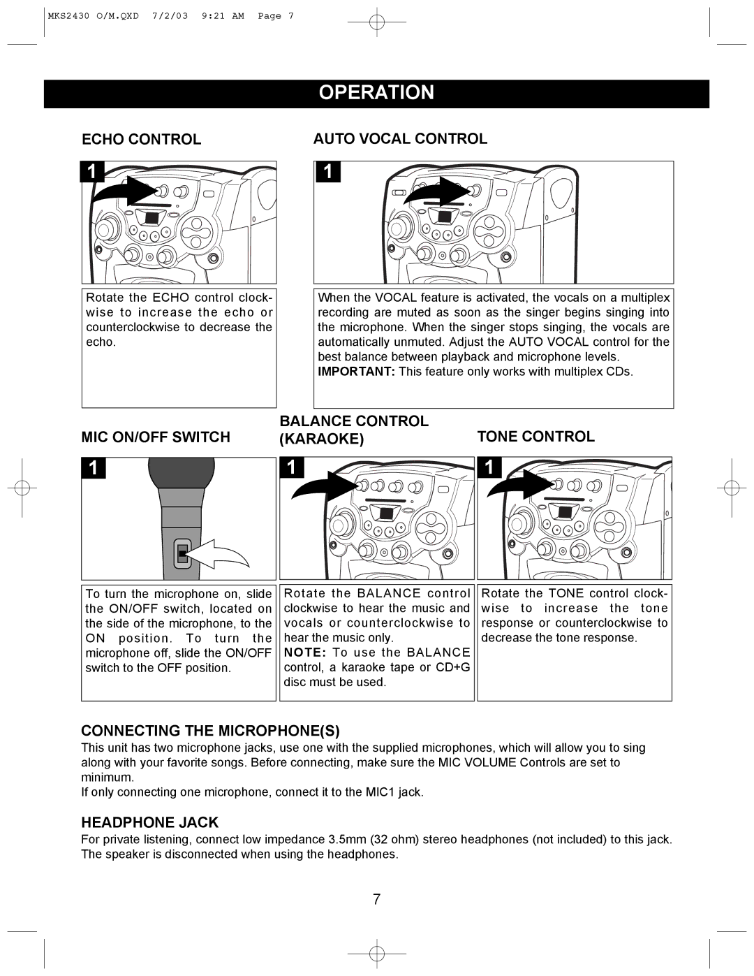 Memorex MKS2430 manual Operation 