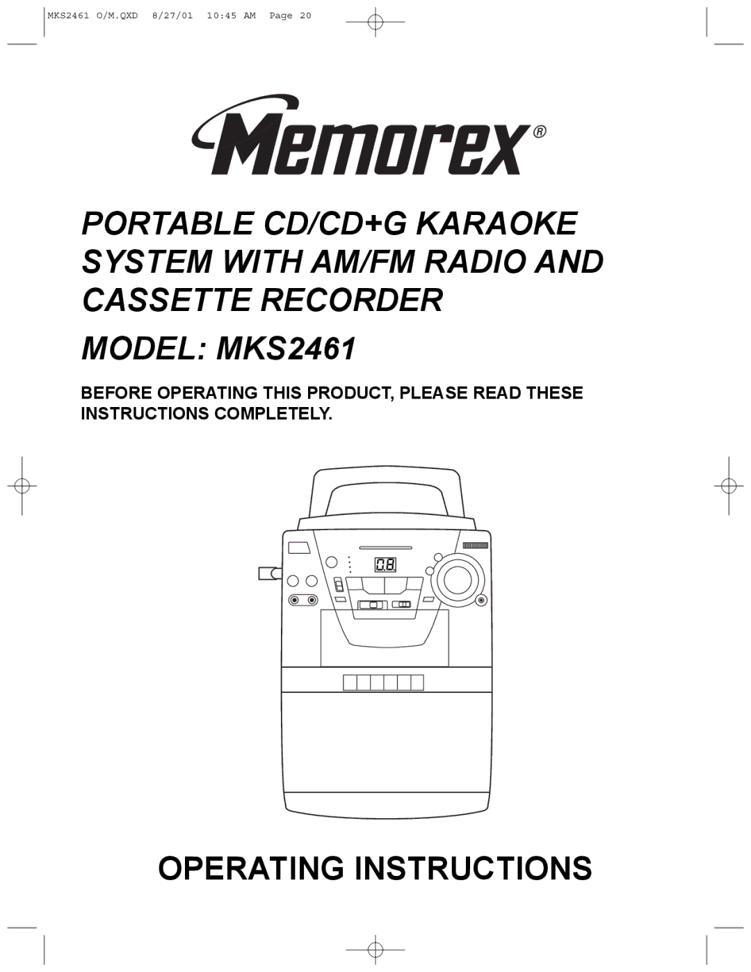 Memorex MKS2461 operating instructions Operating Instructions 