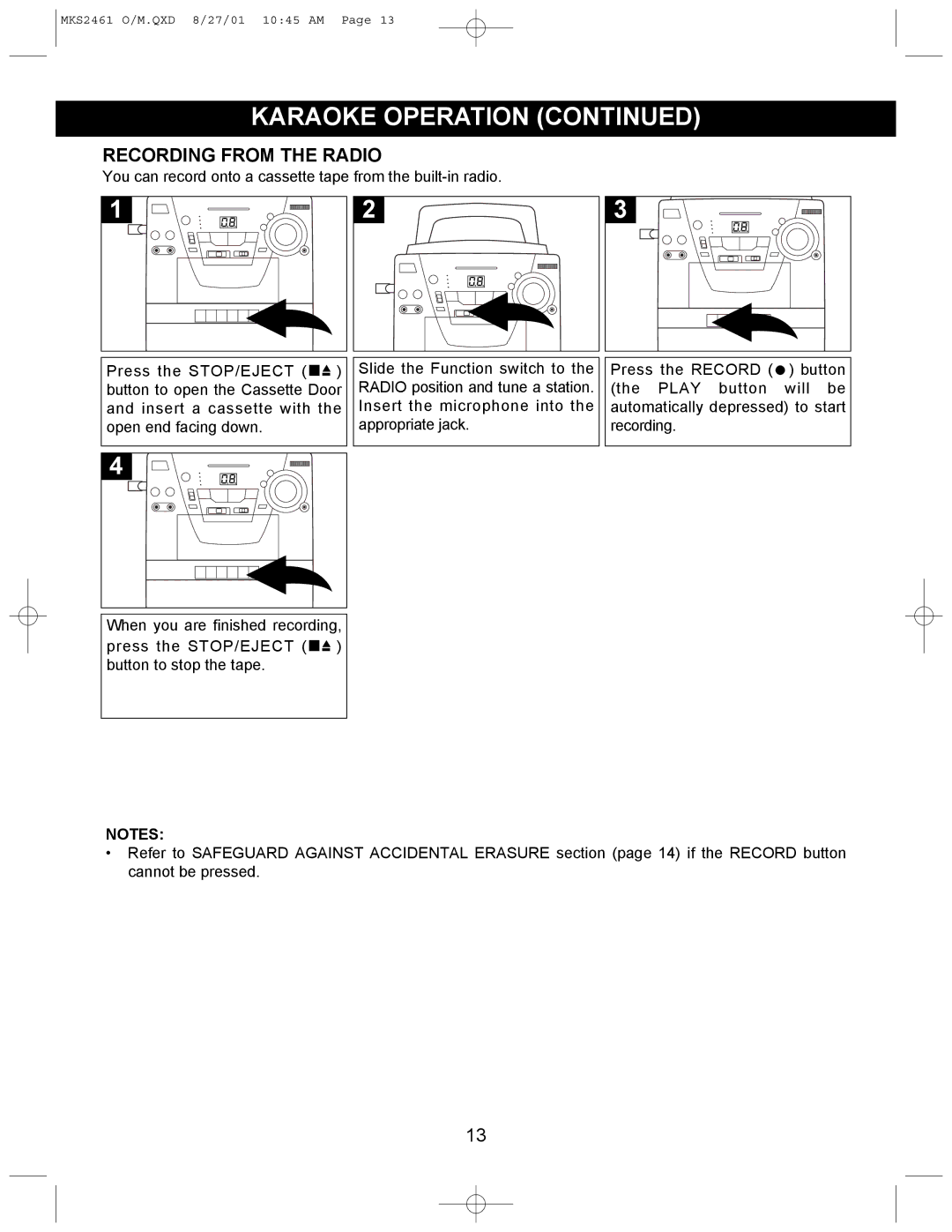 Memorex MKS2461 operating instructions Recording from the Radio 