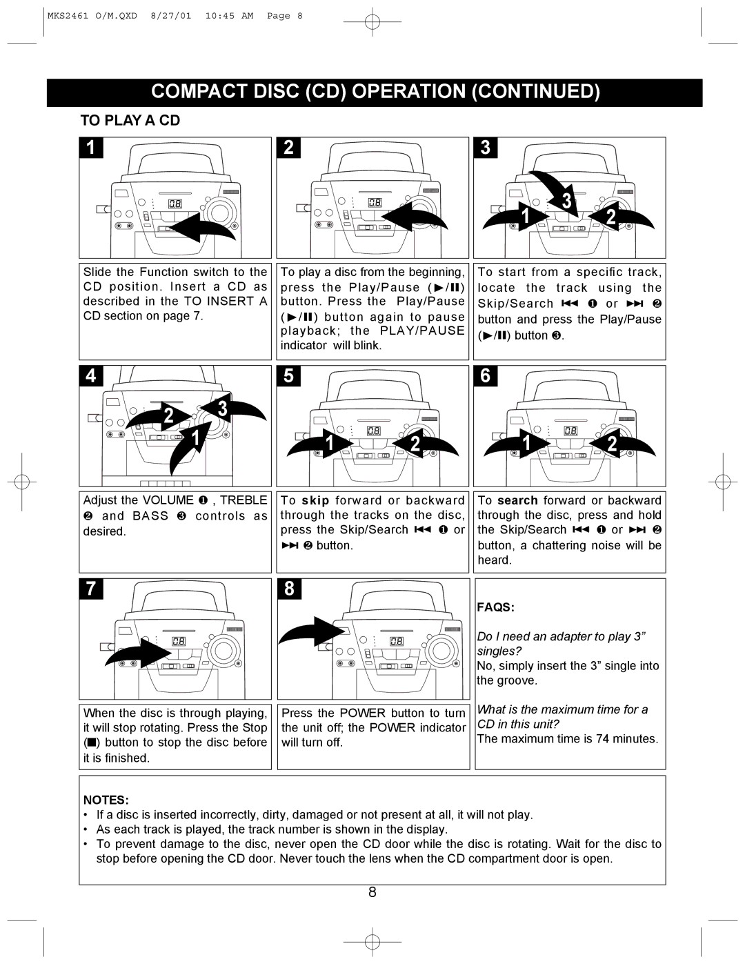 Memorex MKS2461 operating instructions To Play a CD, Faqs 