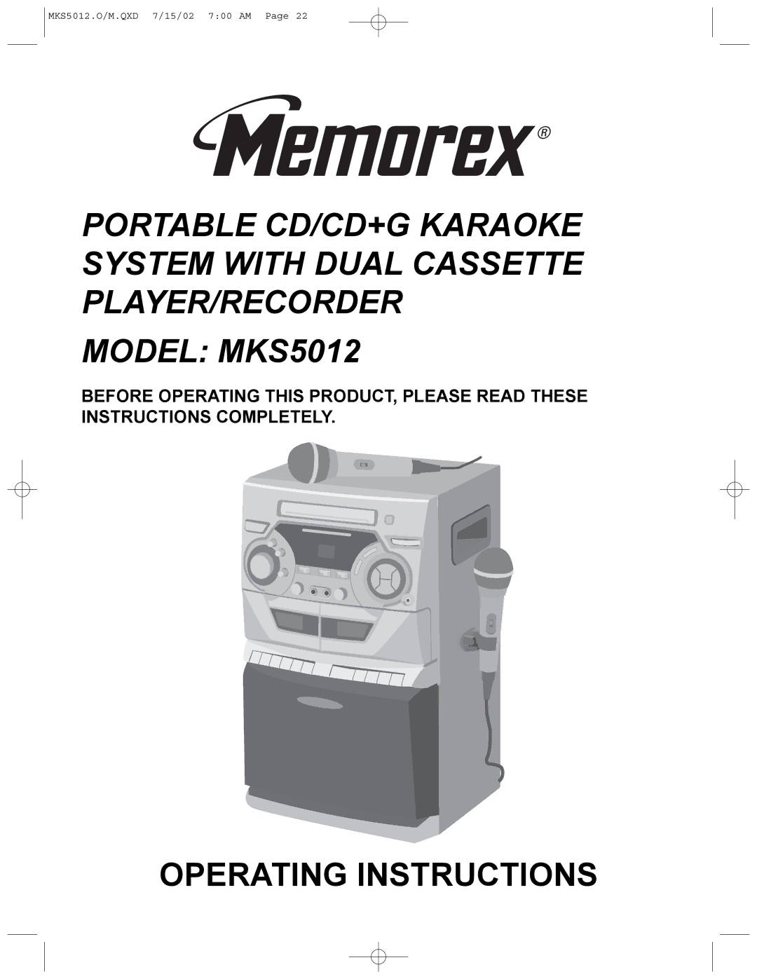 Memorex MKS5012 manual Operating Instructions 