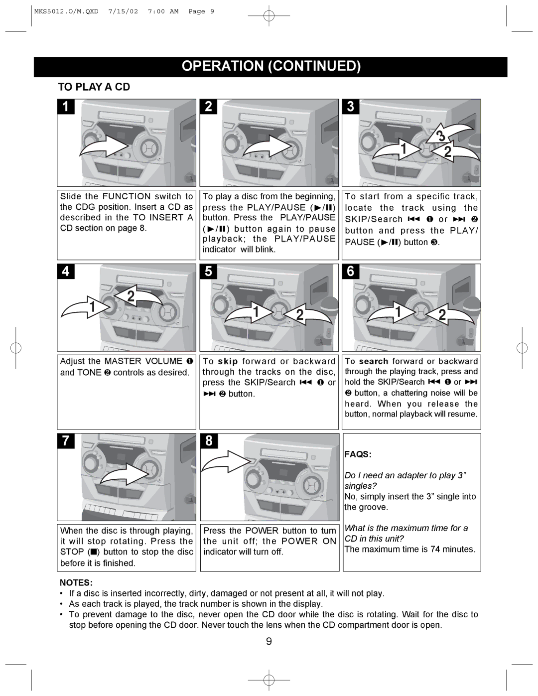 Memorex MKS5012 manual To Play a CD, Faqs 