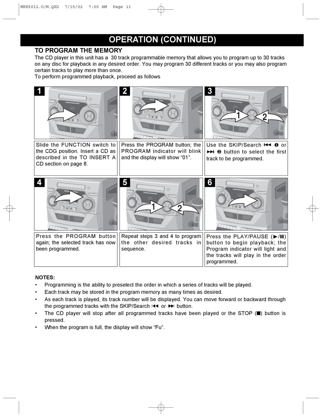 Memorex MKS5012 manual To Program the Memory 