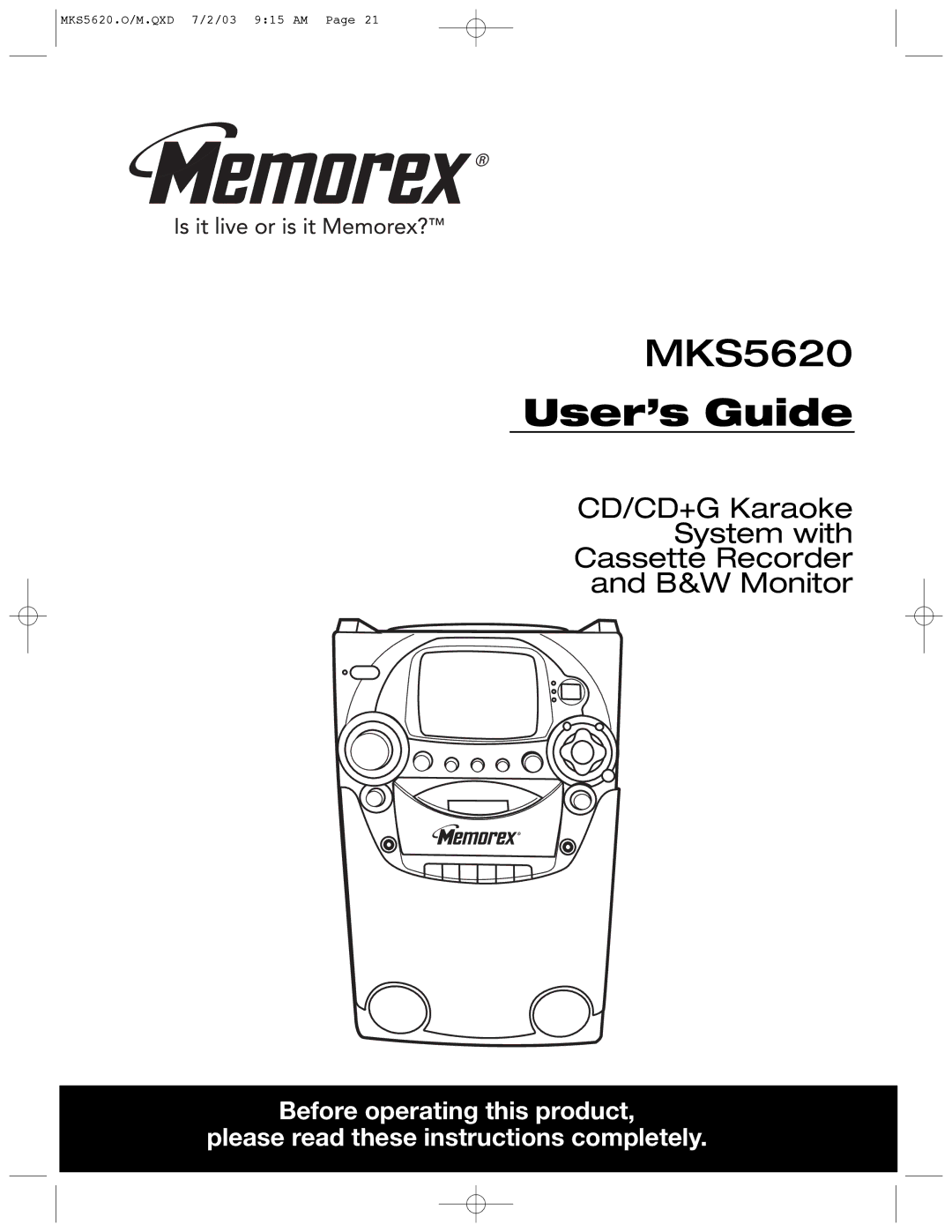 Memorex MKS5620 manual User’s Guide 