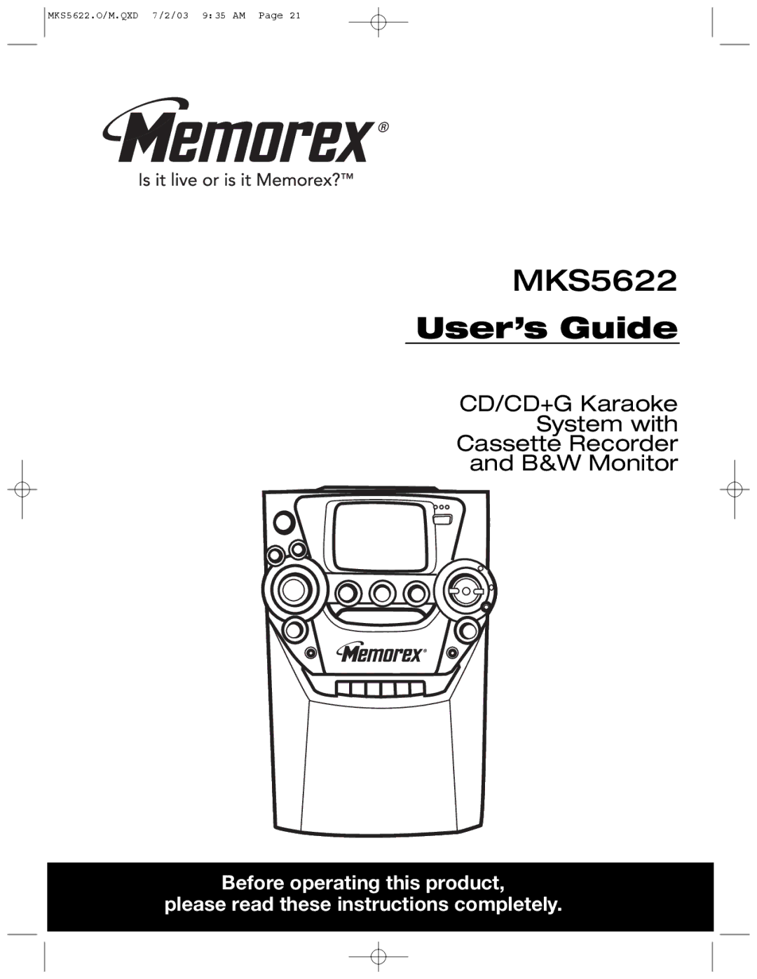 Memorex MKS5622 manual User’s Guide 