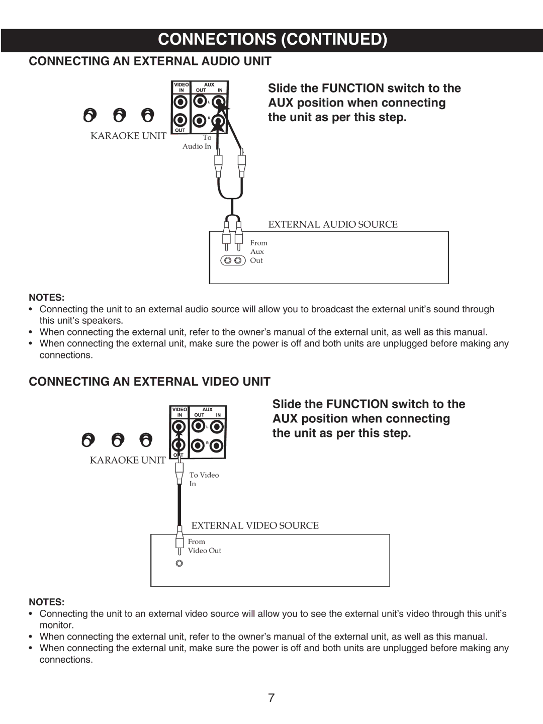 Memorex MKS5627 manual Connections, Connecting AN External Audio Unit, Connecting AN External Video Unit 