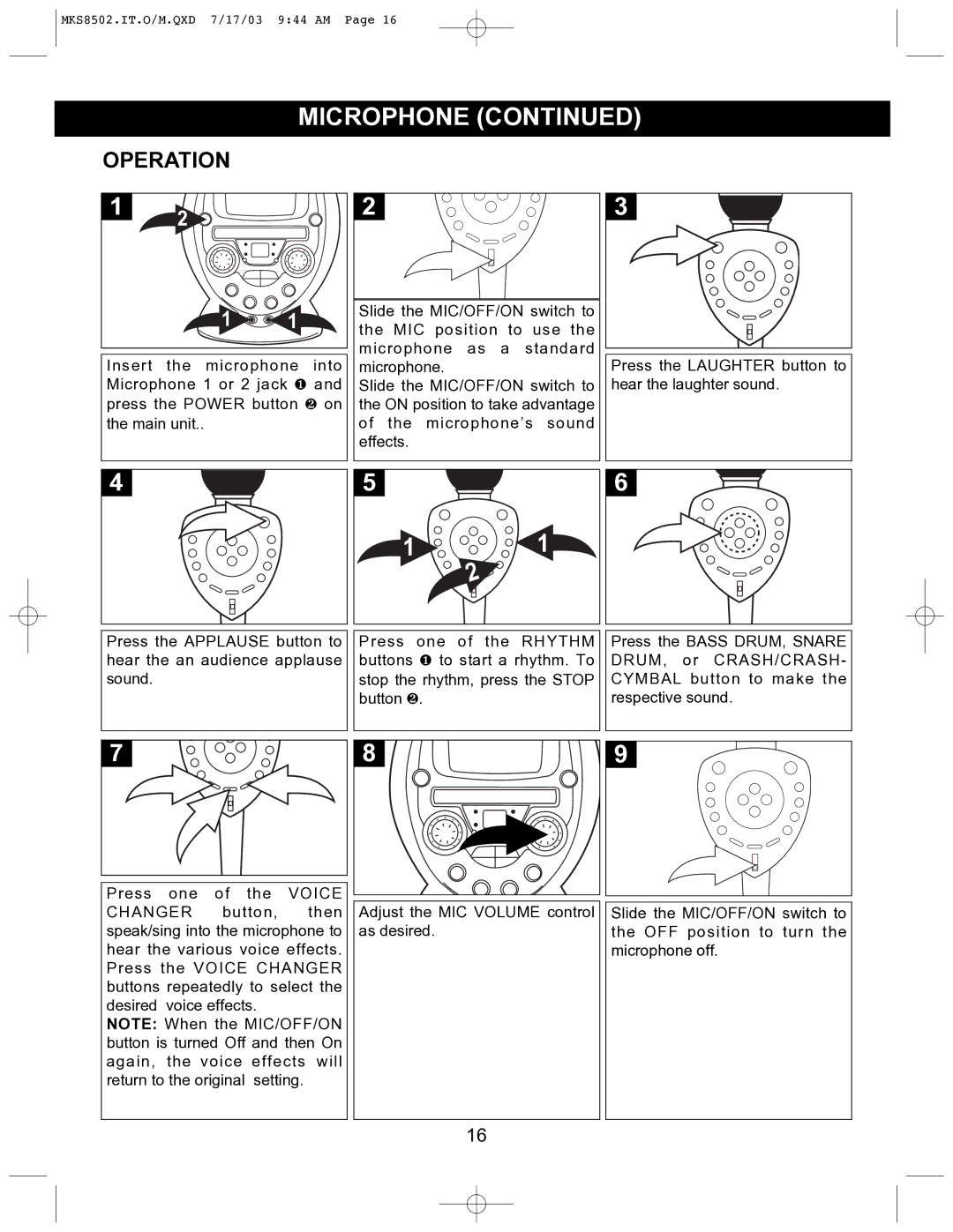 Memorex MKS8502 manual Operation 