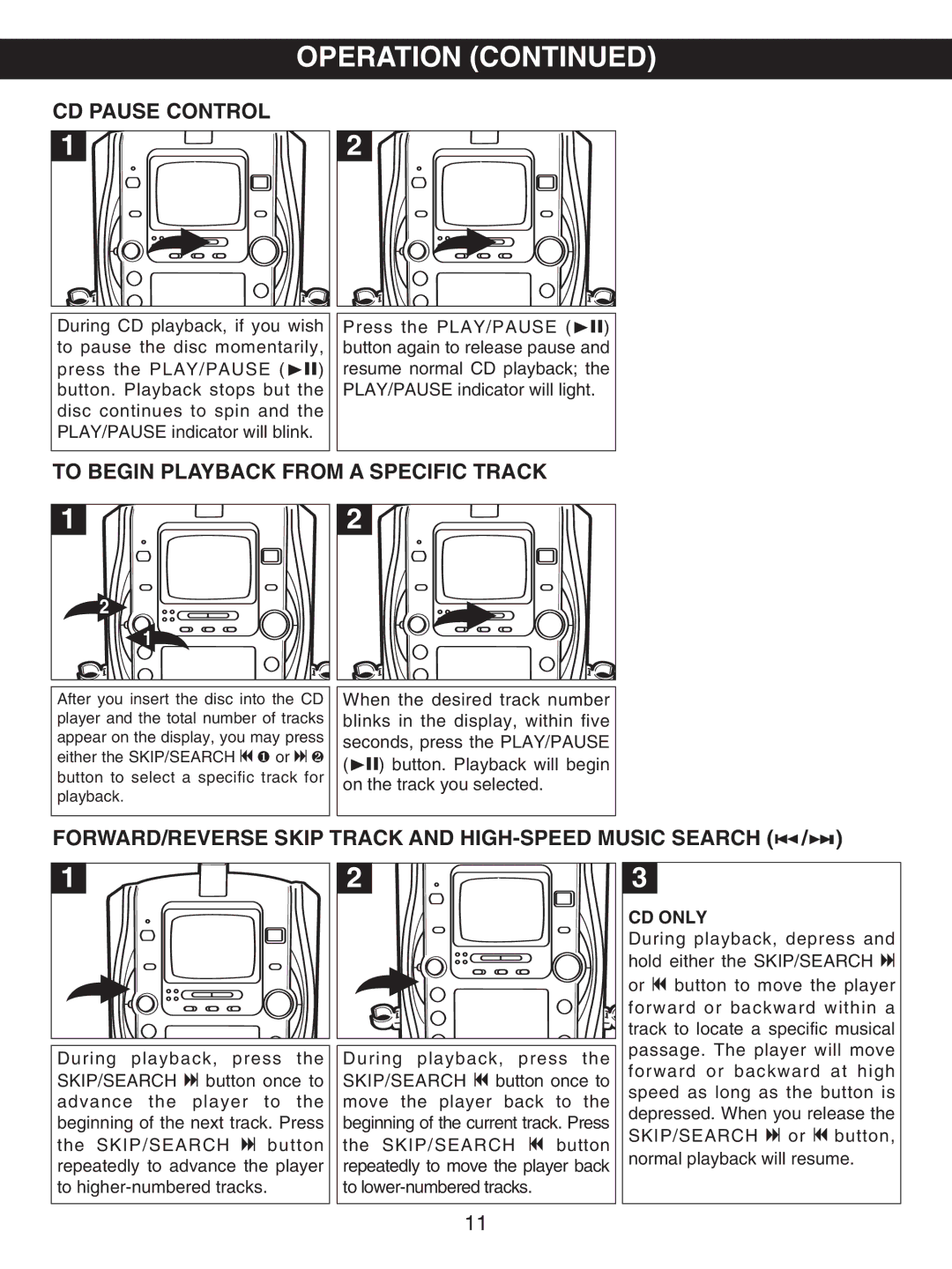 Memorex MKS8503 manual CD Pause Control, To Begin Playback from a Specific Track 