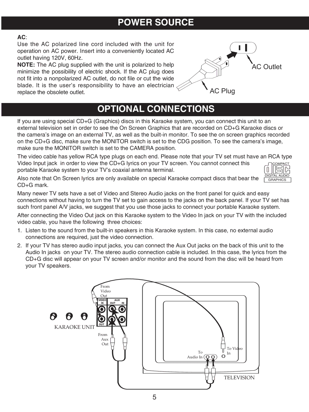 Memorex MKS8503 manual Power Source, Optional Connections 