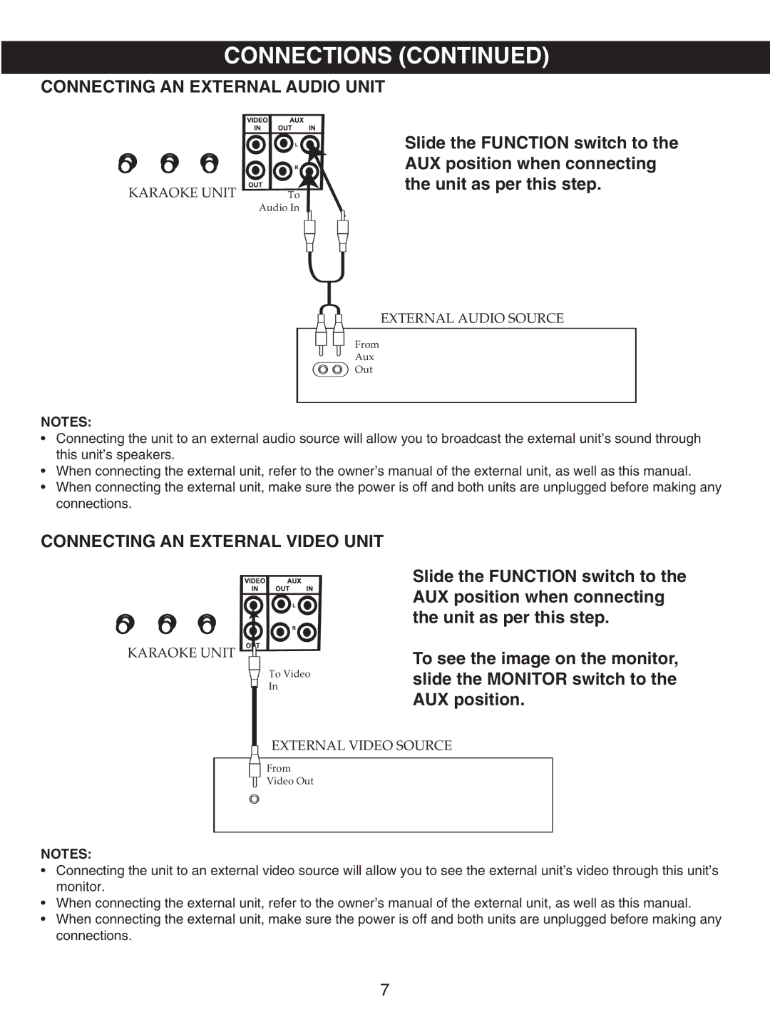 Memorex MKS8503 manual Connections, Connecting AN External Audio Unit, Connecting AN External Video Unit 