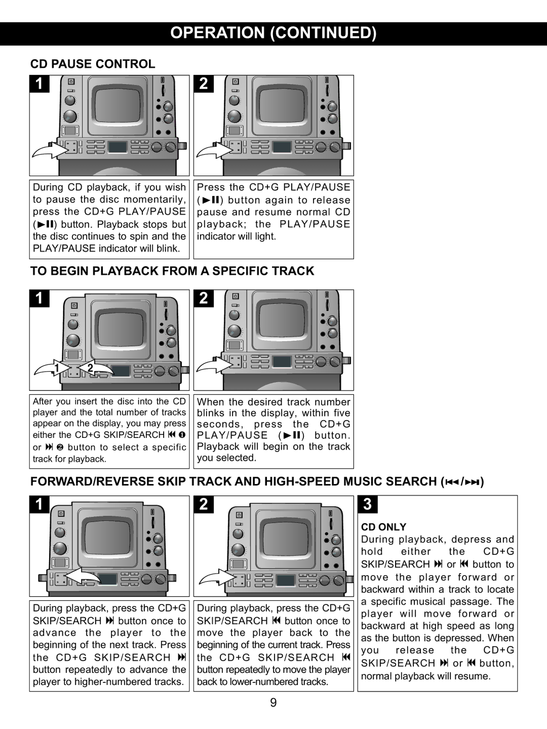 Memorex MKS8590 manual CD Pause Control, To Begin Playback from a Specific Track, FORWARD/REVERSE Skip 