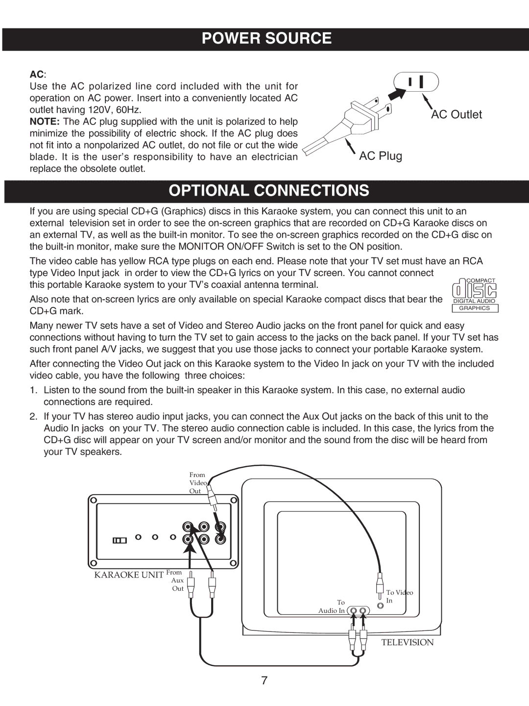 Memorex MKS8730 manual Power Source, Optional Connections 