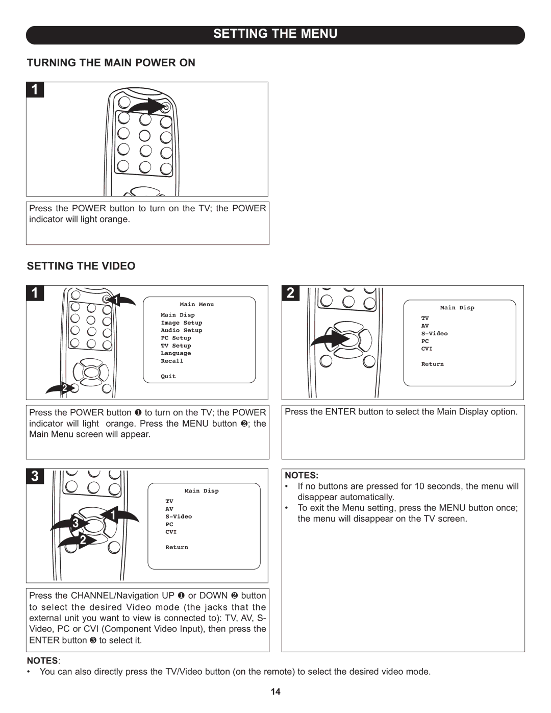 Memorex MLT1522 manual Setting the Menu, Turning the Main Power on, Setting the Video 